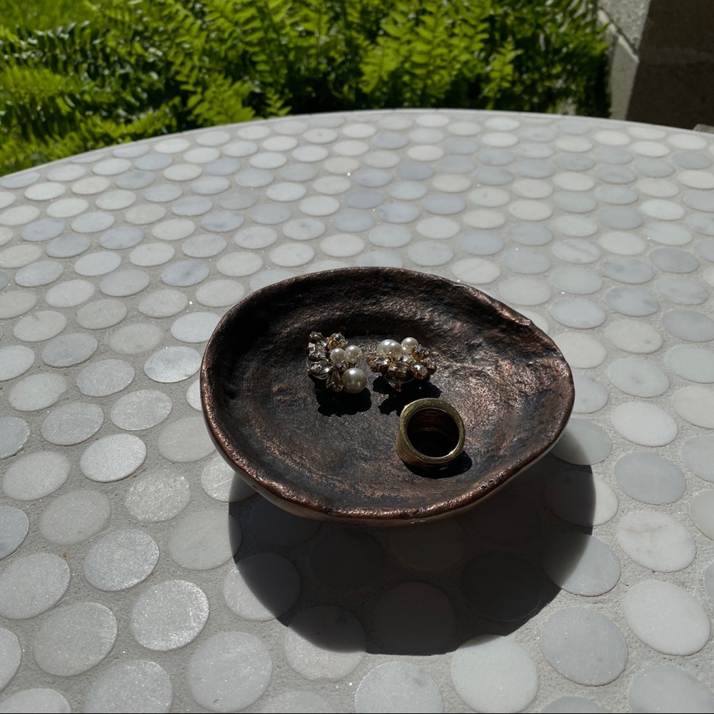 Handmade Jewelry + Coin Bronzed Ceramic Dish
